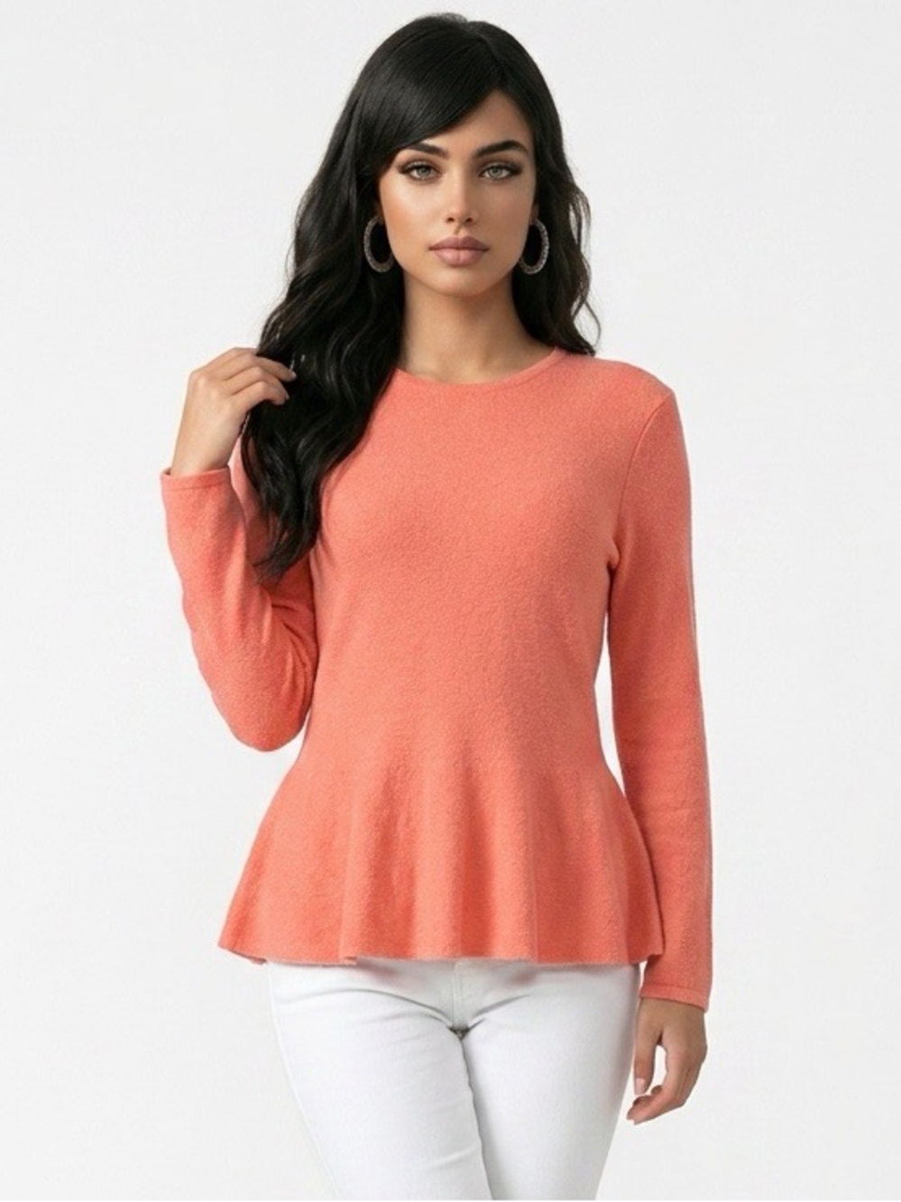 ANTONIO MELANI Coral Long-Sleeve Peplum Crewneck Sweatshirt (r12t)
